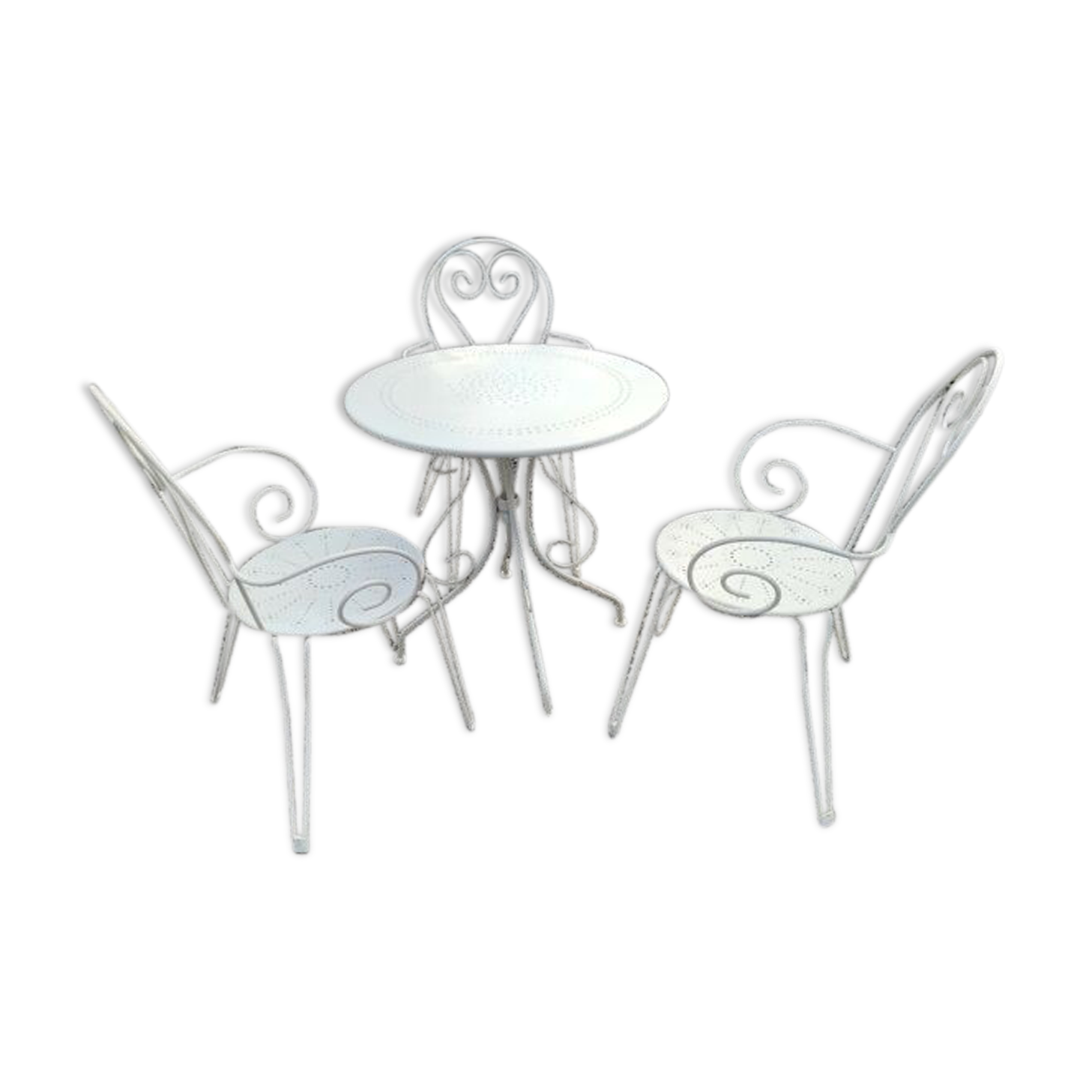 Wrought iron garden furniture 3 armchairs + 1 table