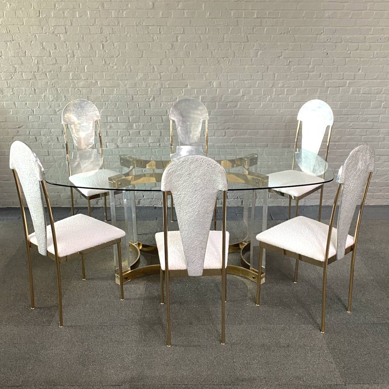 Set of 6 glamorous 'noble pen shell back' dining chairs - late 1980's