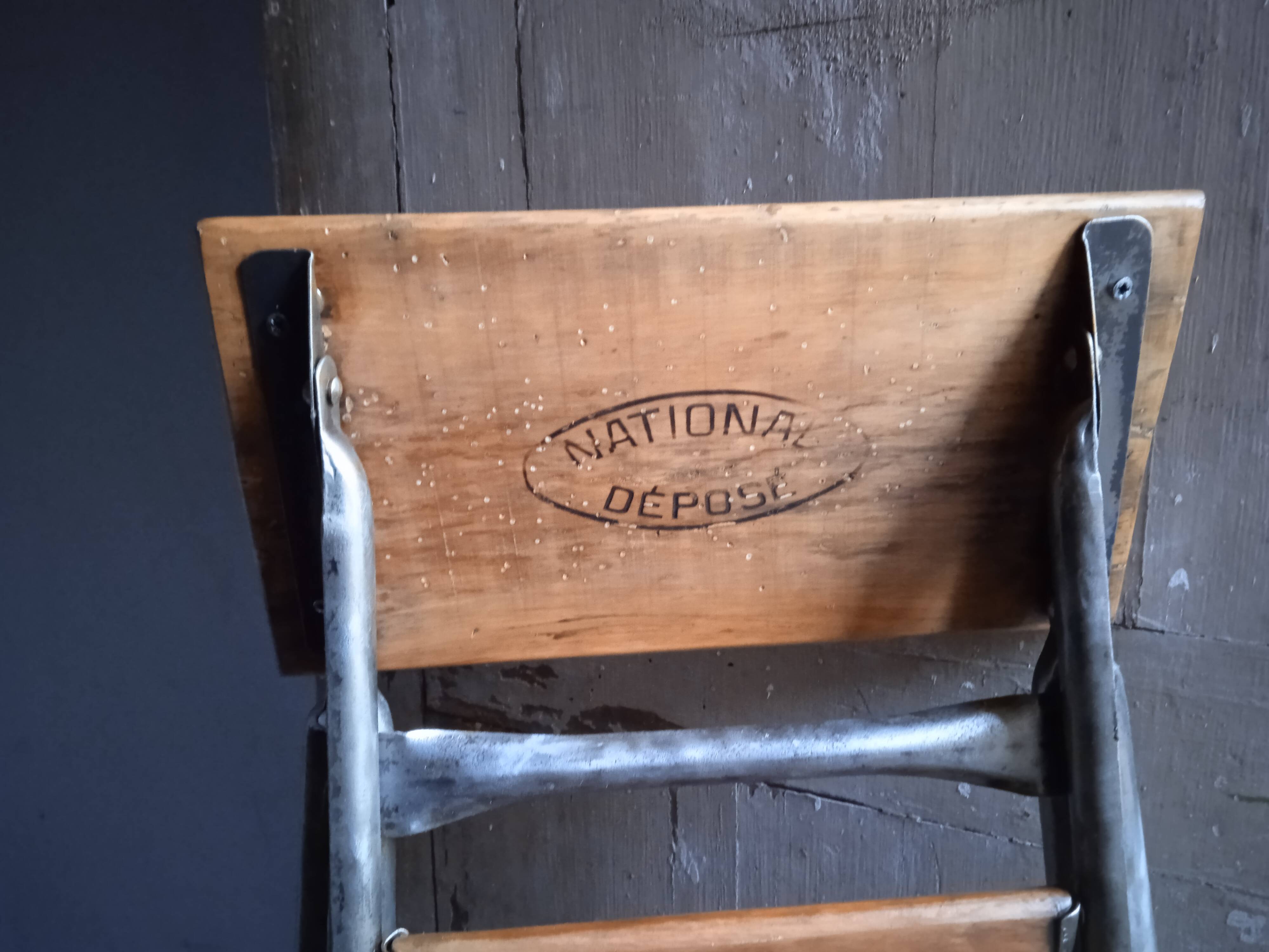 Vintage iron and wood stepladder with 5 steps