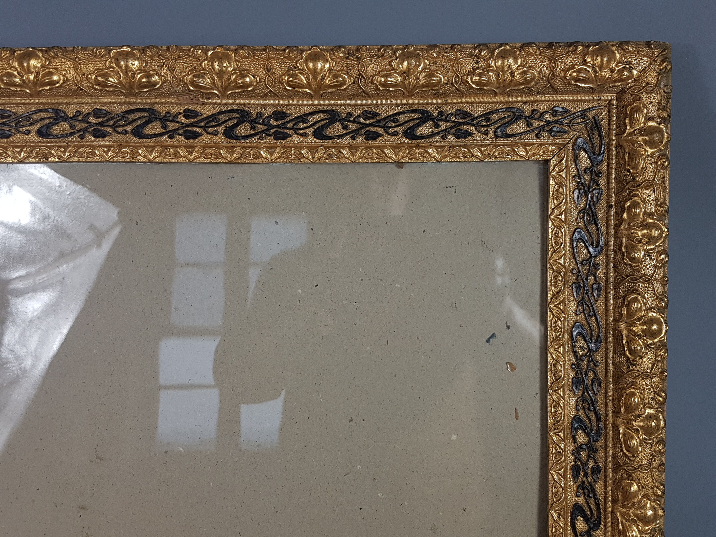 Old frame circa 1900, wood - gilded stucco with leaf - black laqué 53x45 cm leaf 42.5x35 cm SB
