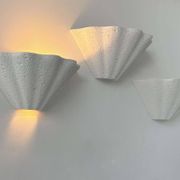 Set of 3 vintage shell wall lights, matte white stone-effect plaster, France 1970