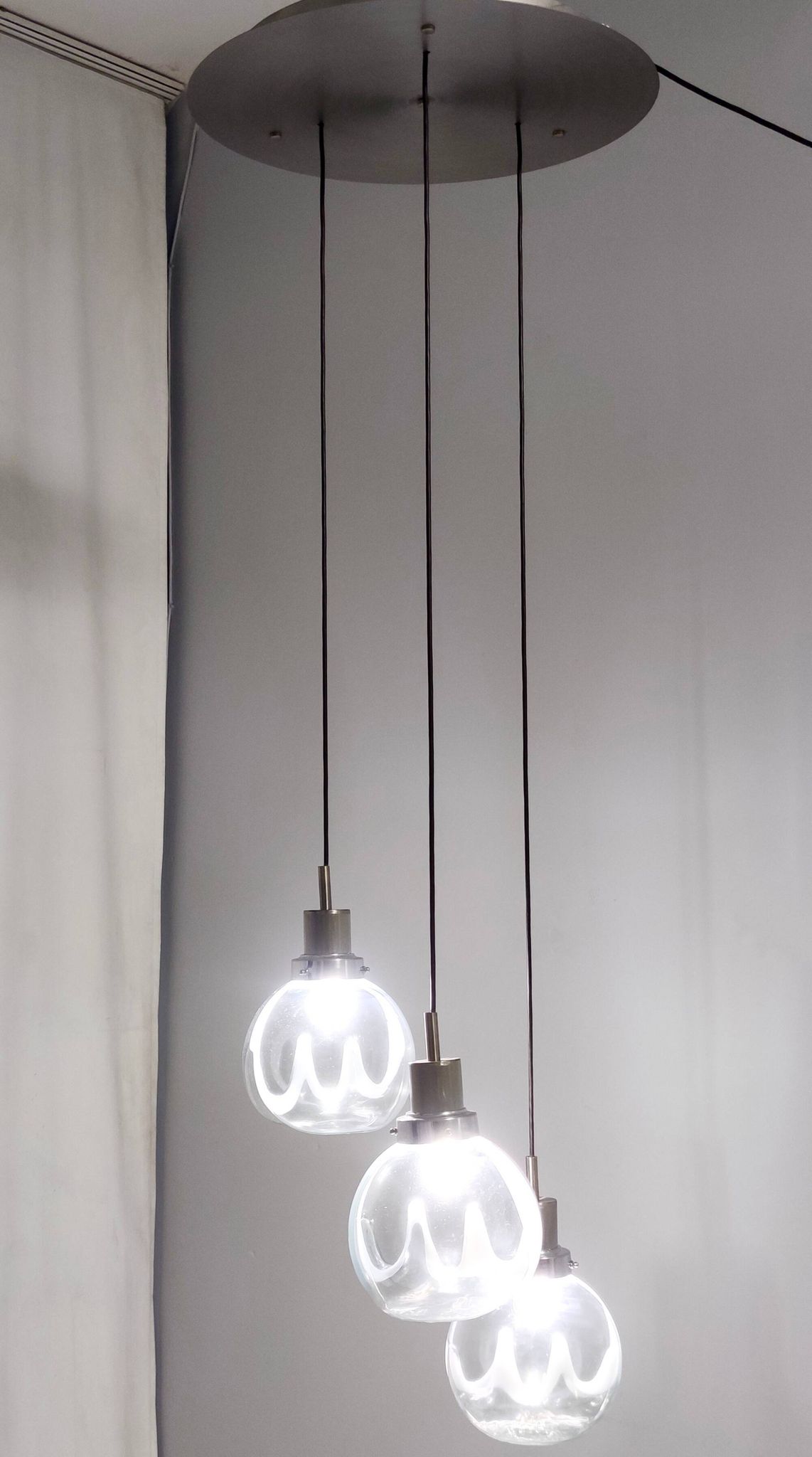 Murano Glass and Varnished Metal 3-Light Pendant by Toni Zuccheri for Venini