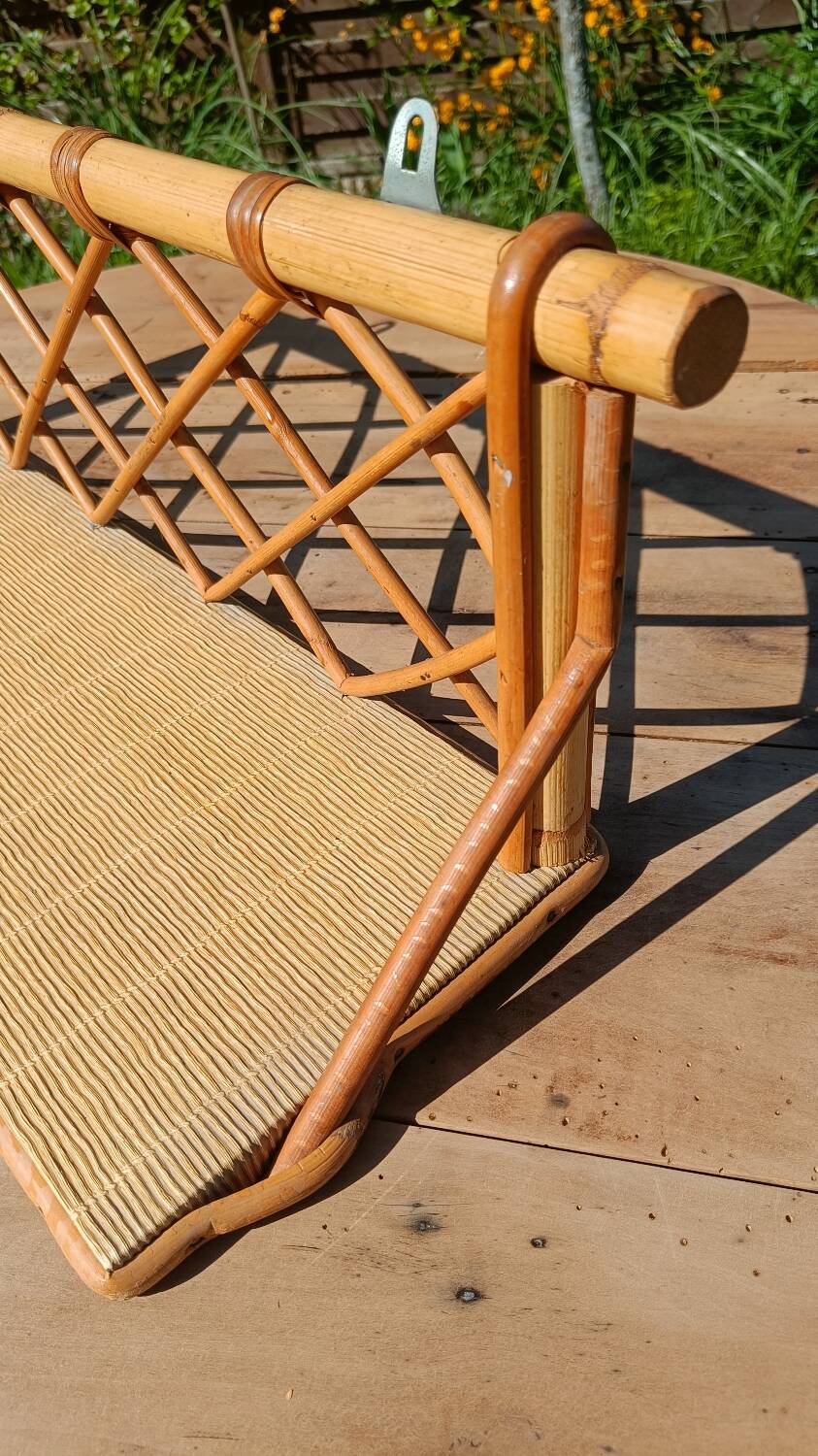 Small vintage wall shelf in bamboo and rattan – 1970s