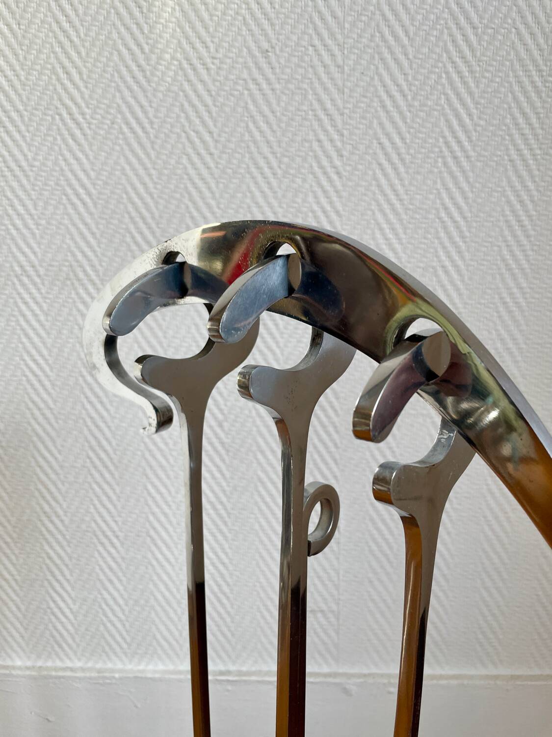 Jaques Charles polished stainless steel fireplace set for Jean-Paul Créations France 1970