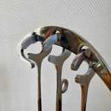 Jaques Charles polished stainless steel fireplace set for Jean-Paul Créations France 1970