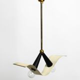 Mid Century brass ceiling lamp with a curved perforated sheet lampshade