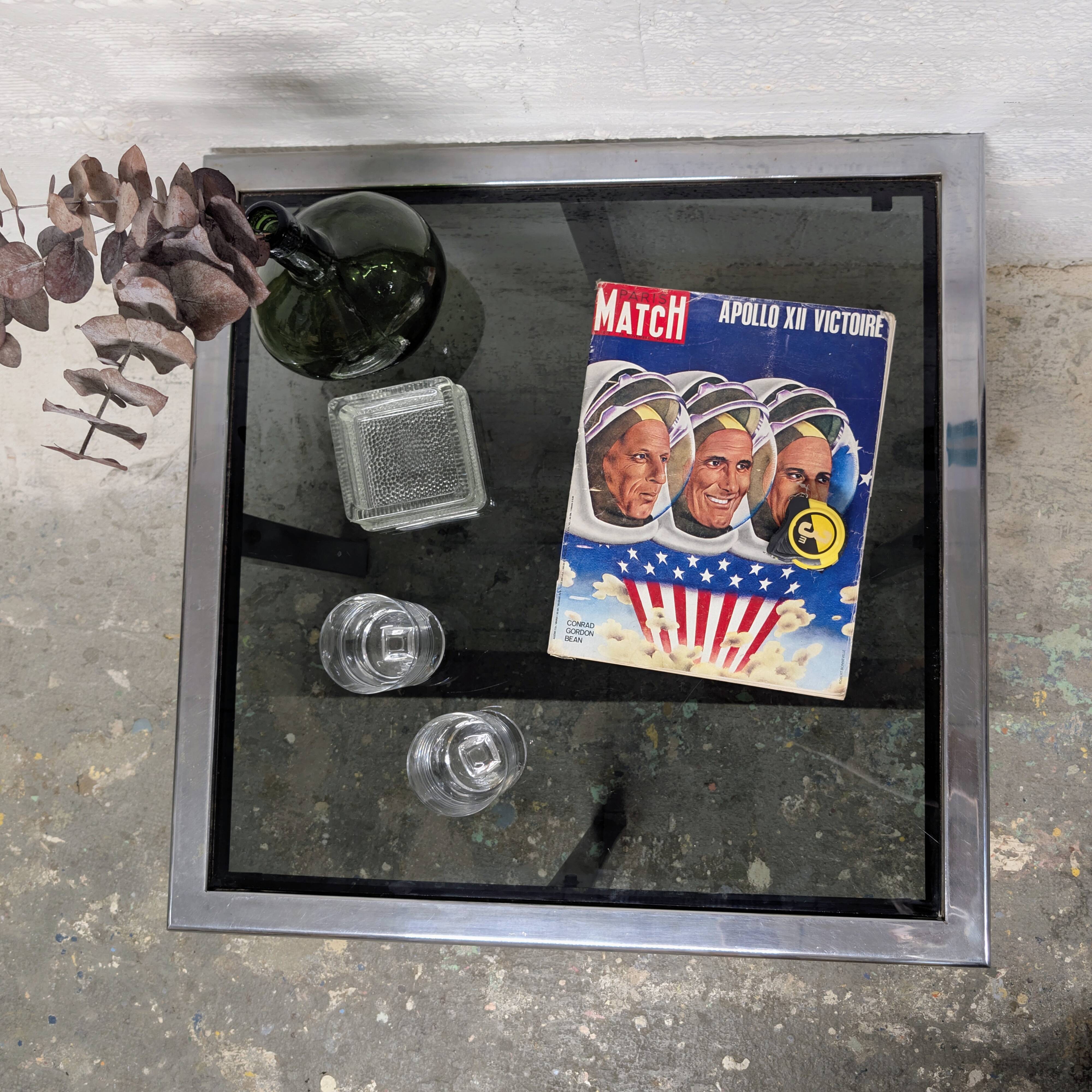 Metal and smoked glass coffee table