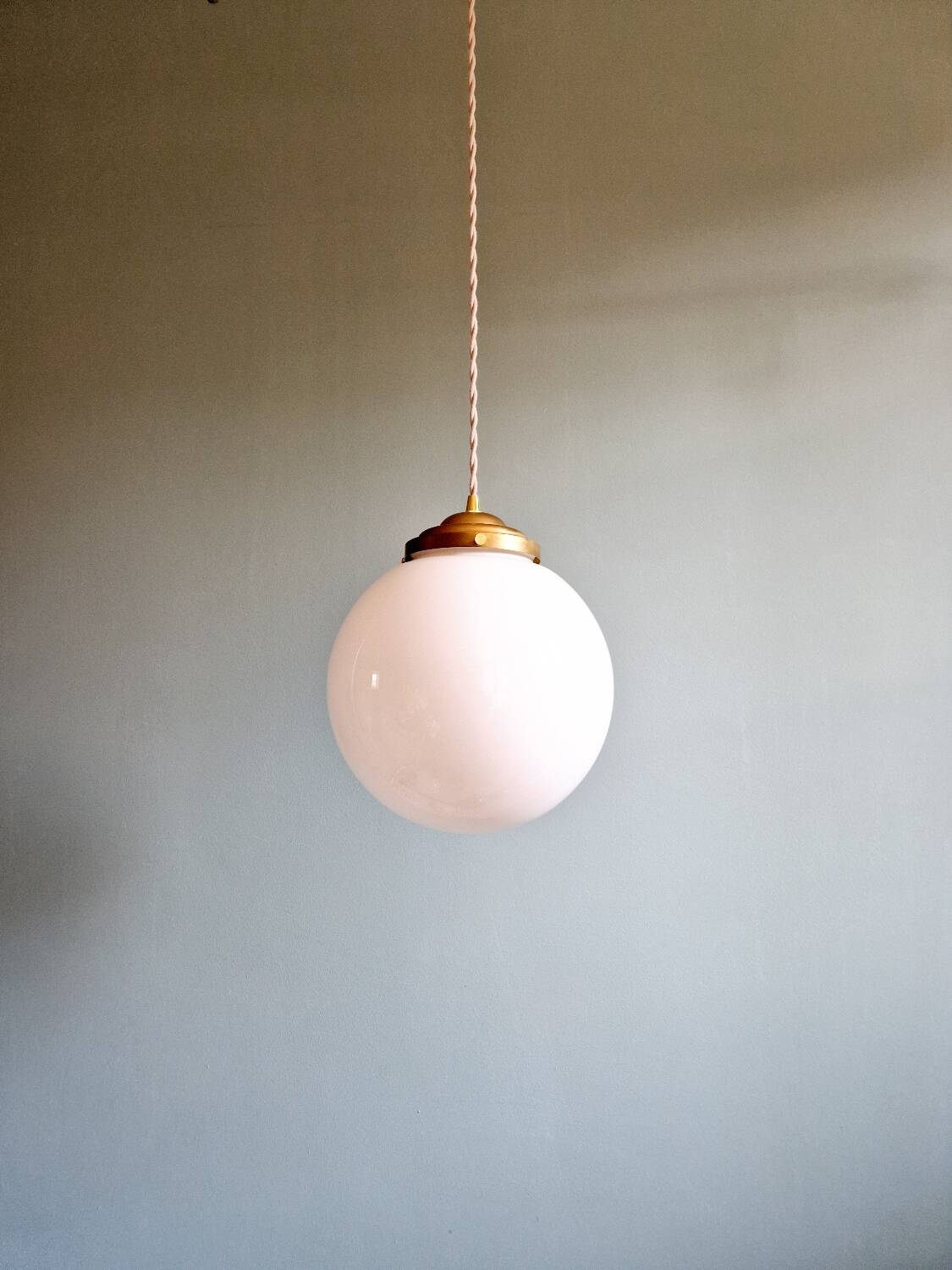 Art Deco pendant light in white opaline, 1920s-30s