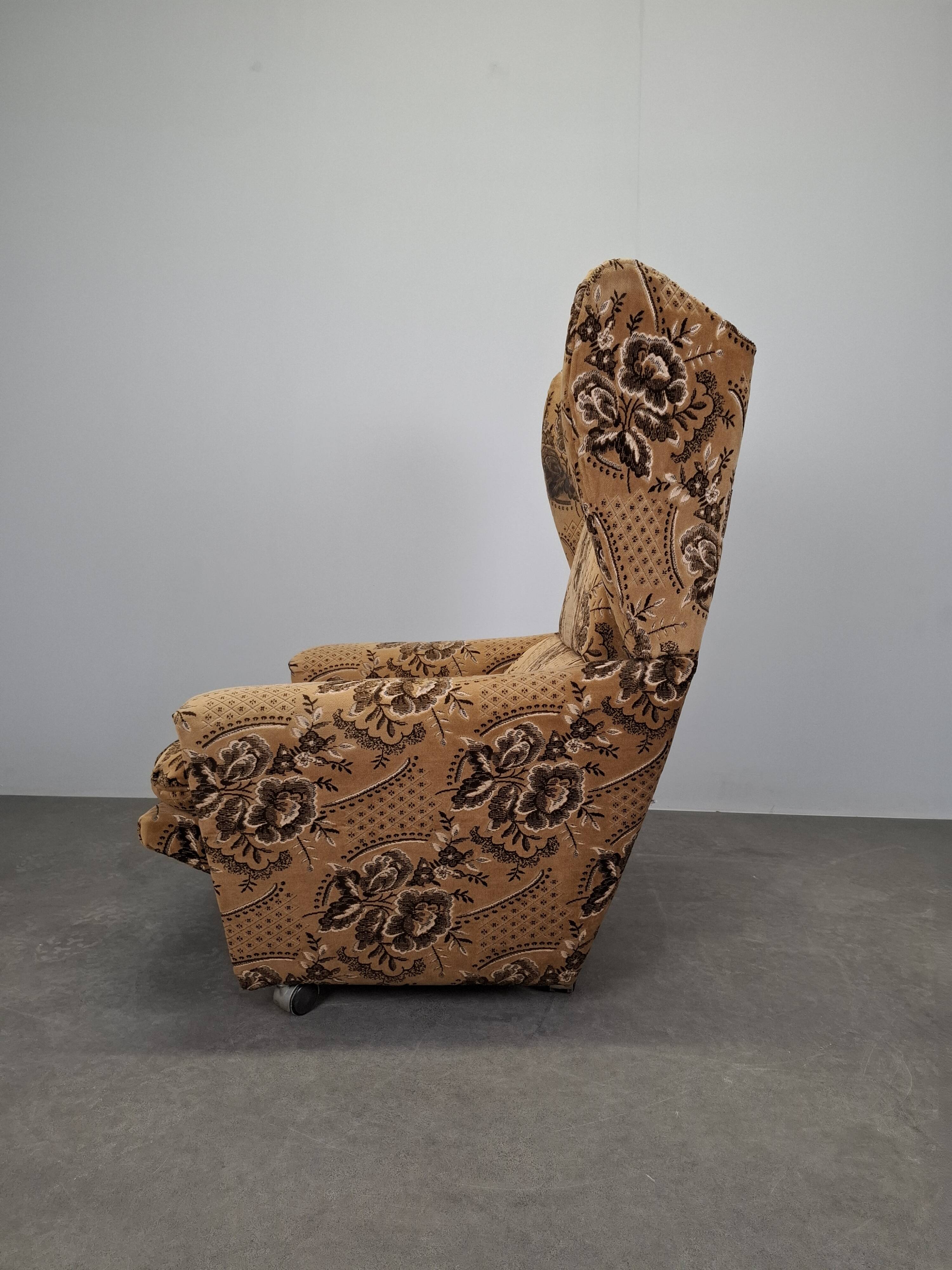 Mid-Century Czechoslovak Plush Wingback Recliner Chair, 1970s