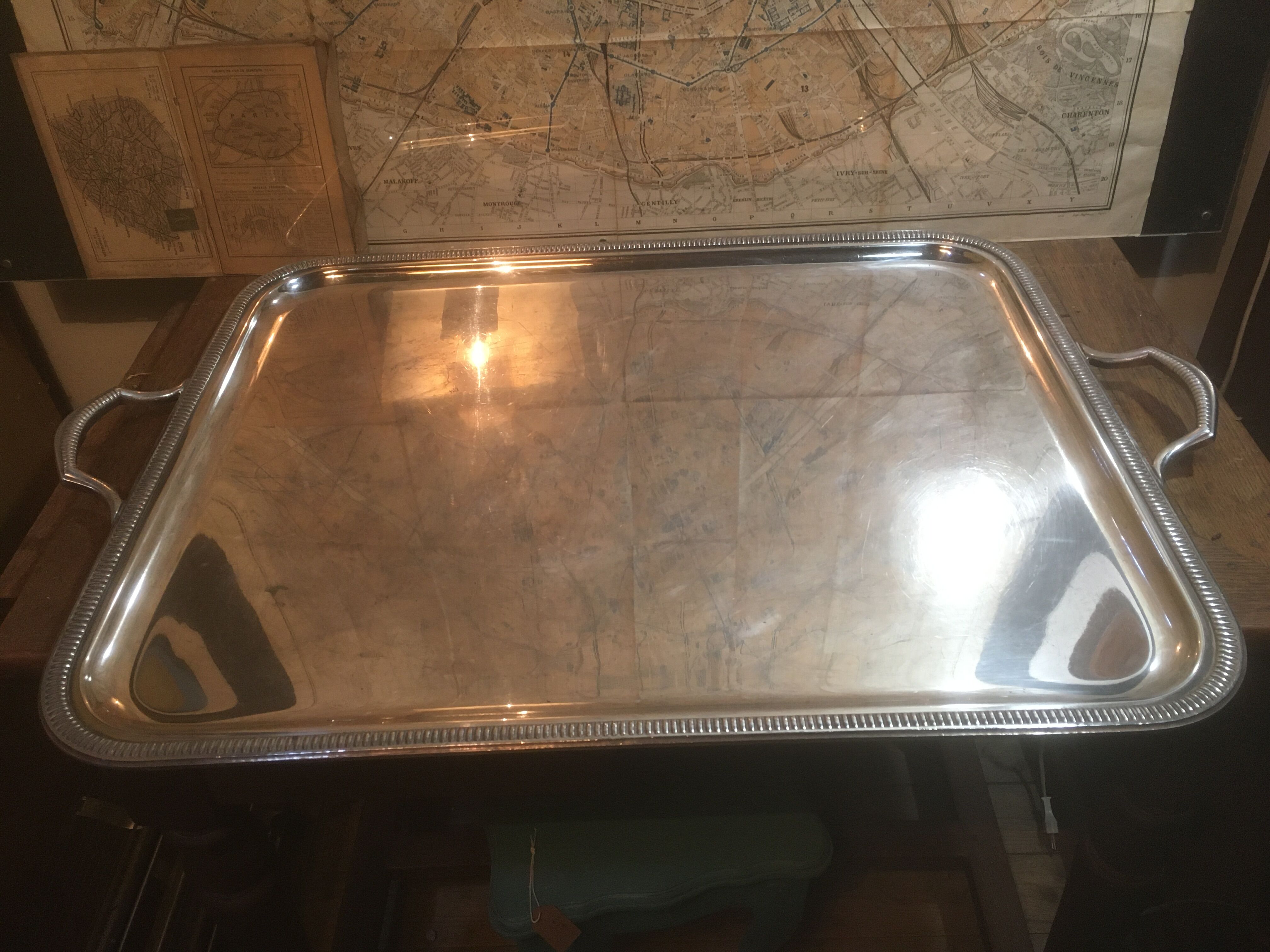 Silver metal service tray 80s