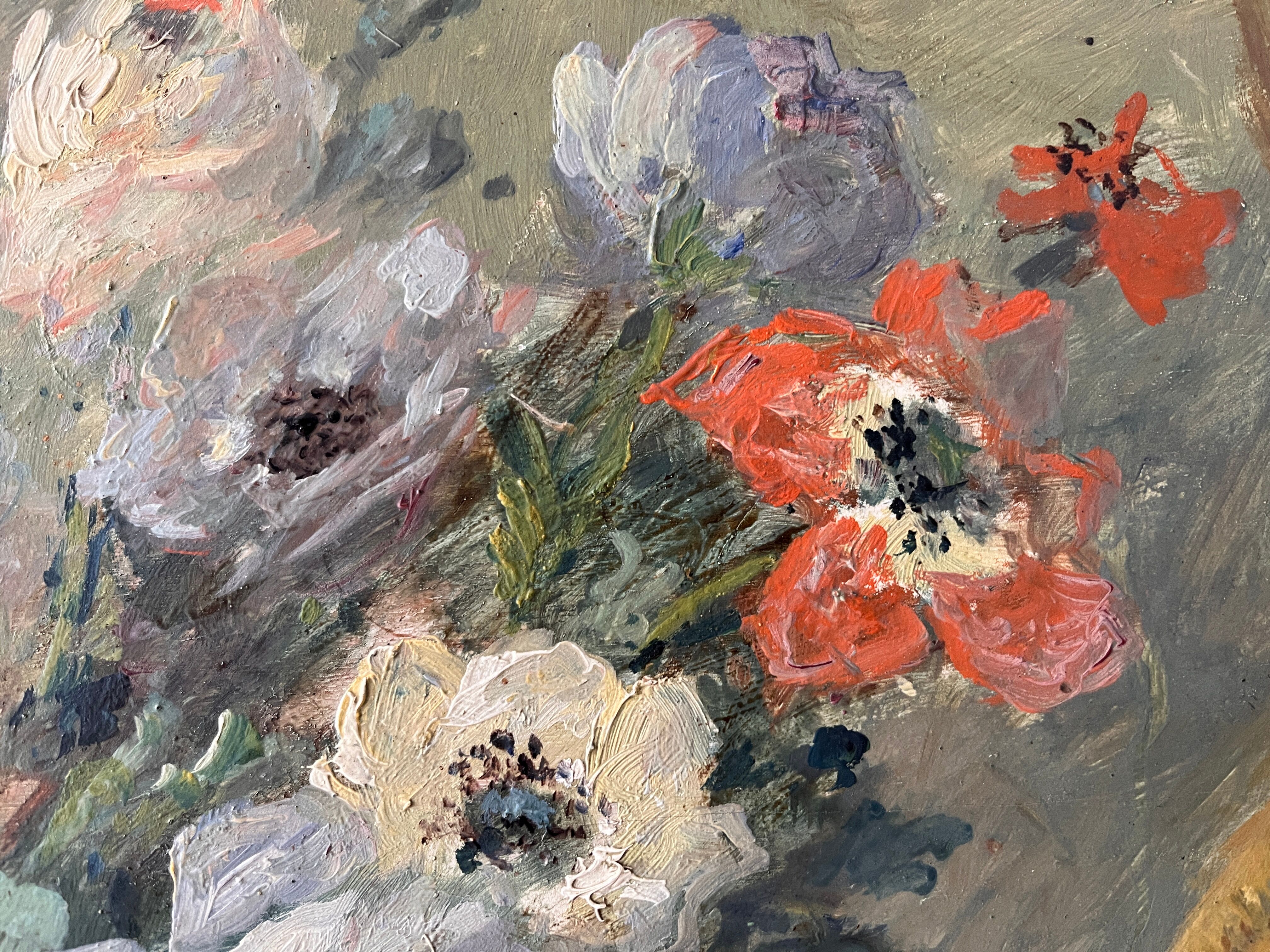 Still life with flowers, oil on panel circa 1930
