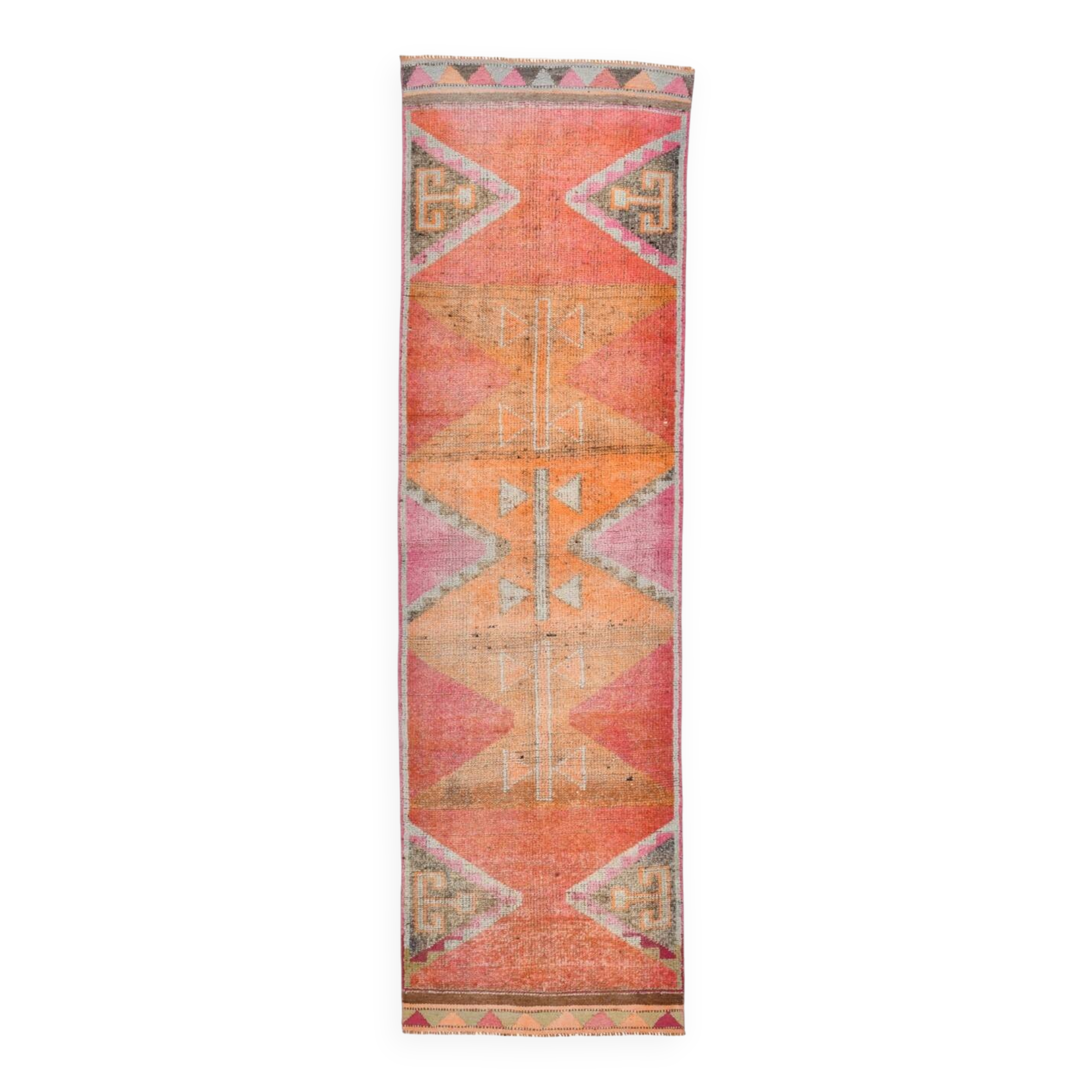 3x11 Shades Of Pink Antique Runner Rug, Handmade Runner Rug, 96x329Cm