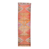 Tapis de couloir antique 3x11 nuances de rose, fait main, 96x329 cm