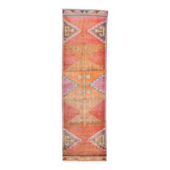 Tapis de couloir antique 3x11 nuances de rose, fait main, 96x329 cm