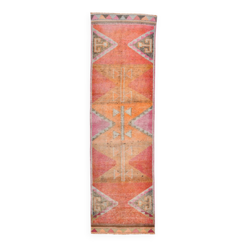 3x11 Shades Of Pink Antique Runner Rug, Handmade Runner Rug, 96x329Cm
