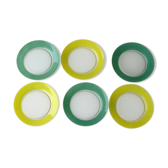 Lot 6 old flat plates duralex color - 3 yellow and 3 green