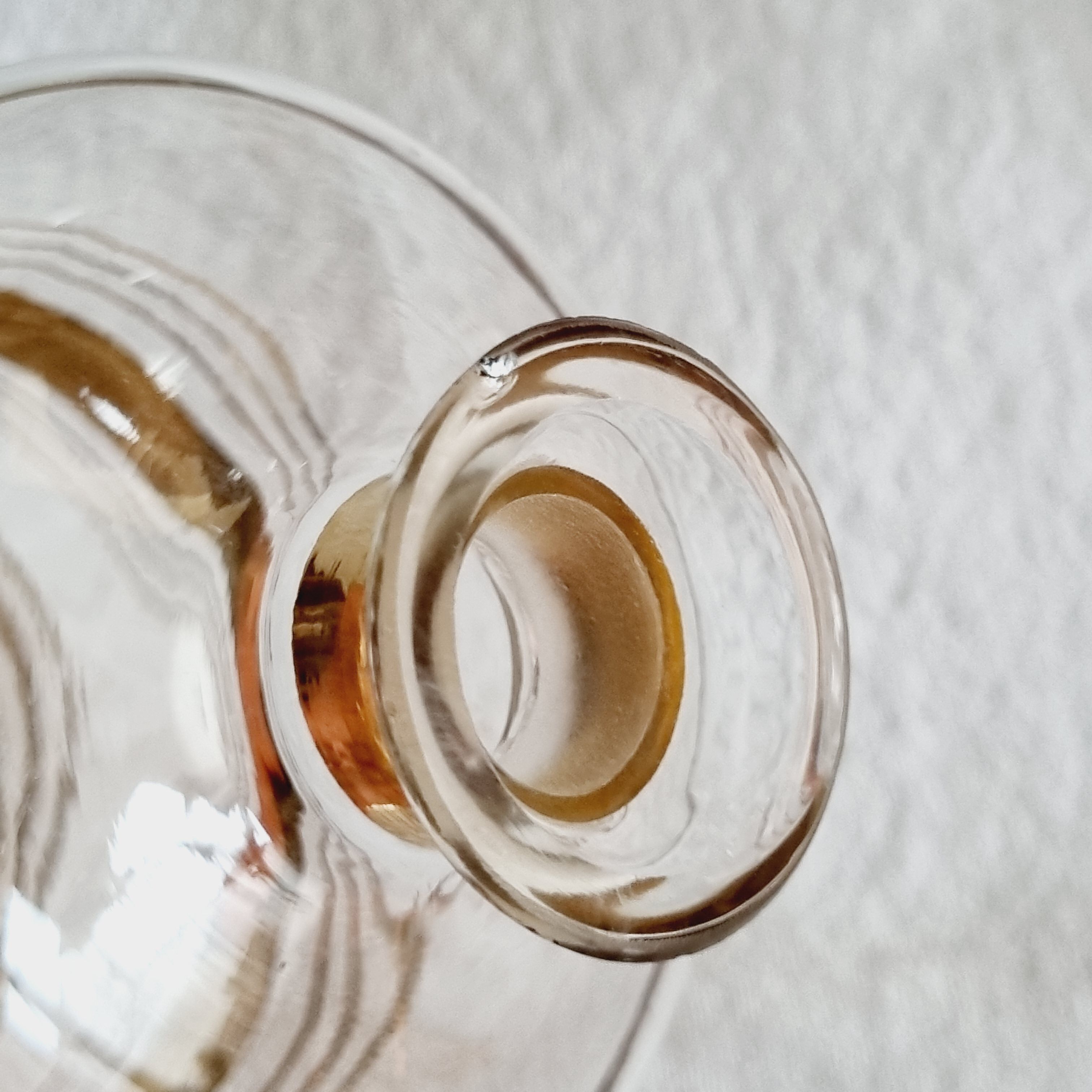 Blown glass decanter with golden borders