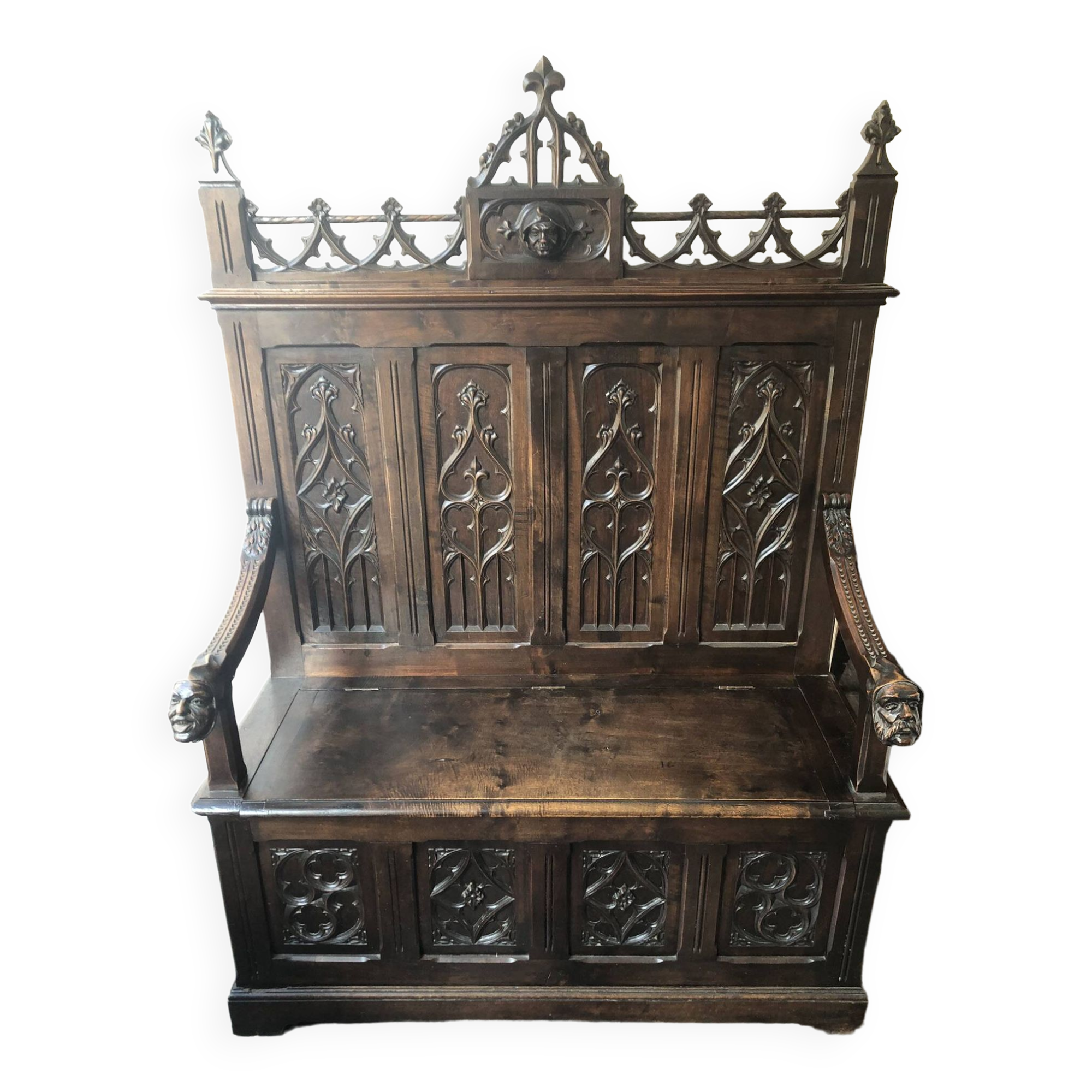 Neo-Gothic Chest Bench XIXth stamped A.Vallot Paris