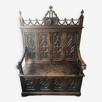 Neo-Gothic Chest Bench XIXth stamped A.Vallot Paris