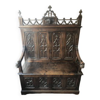 Neo-Gothic Chest Bench XIXth stamped A.Vallot Paris