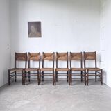 Set of 6 straw and oak Beauche chairs.