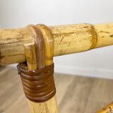 Vintage bamboo and woven straw side table