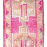 Faded Pink Geometric Style Vintage Runner Rug, Rug For Kitchen, 87x302