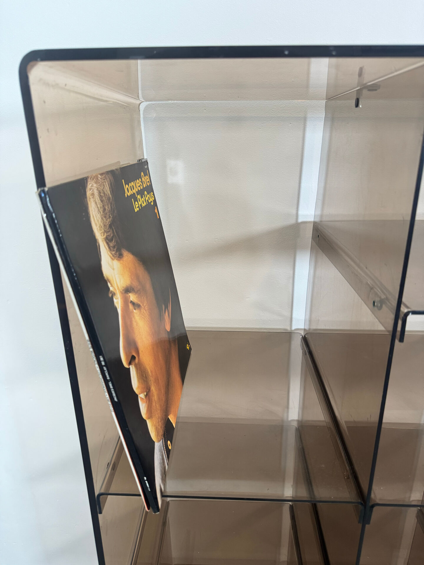 Shelf - library with 24 smoked plexiglass compartments by Michel Dumas