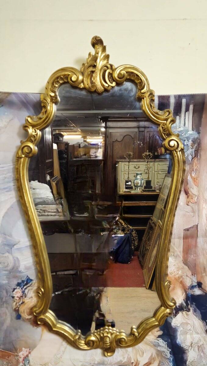Antique gilded wooden mirror – rococo style / Louis XV / early 20th century
