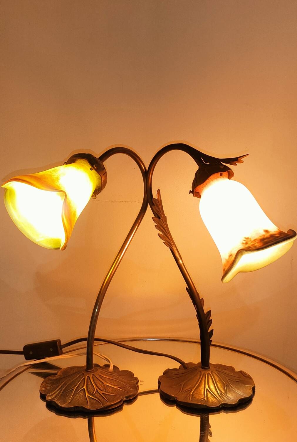Two art nouveau style tulip lamps signed art de France
