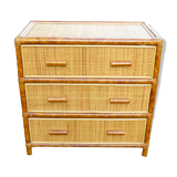 3-drawer chest vintage rattan and bamboo 1960-70