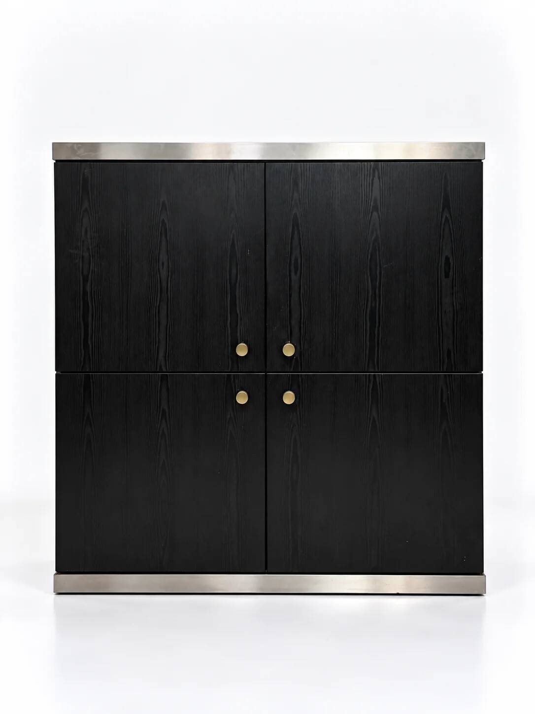 Black ash and steel bar cabinet, 1970s