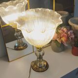 Authentique lampe calice art déco à poser - 1930/40 - verre et laiton
