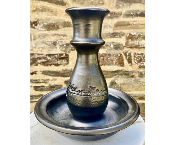 Ceramic candle holder signed Jean Marais Vallauris ceramics