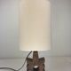 Brutalist wooden table lamp with teddy boucle shade. Dutch, 1970s