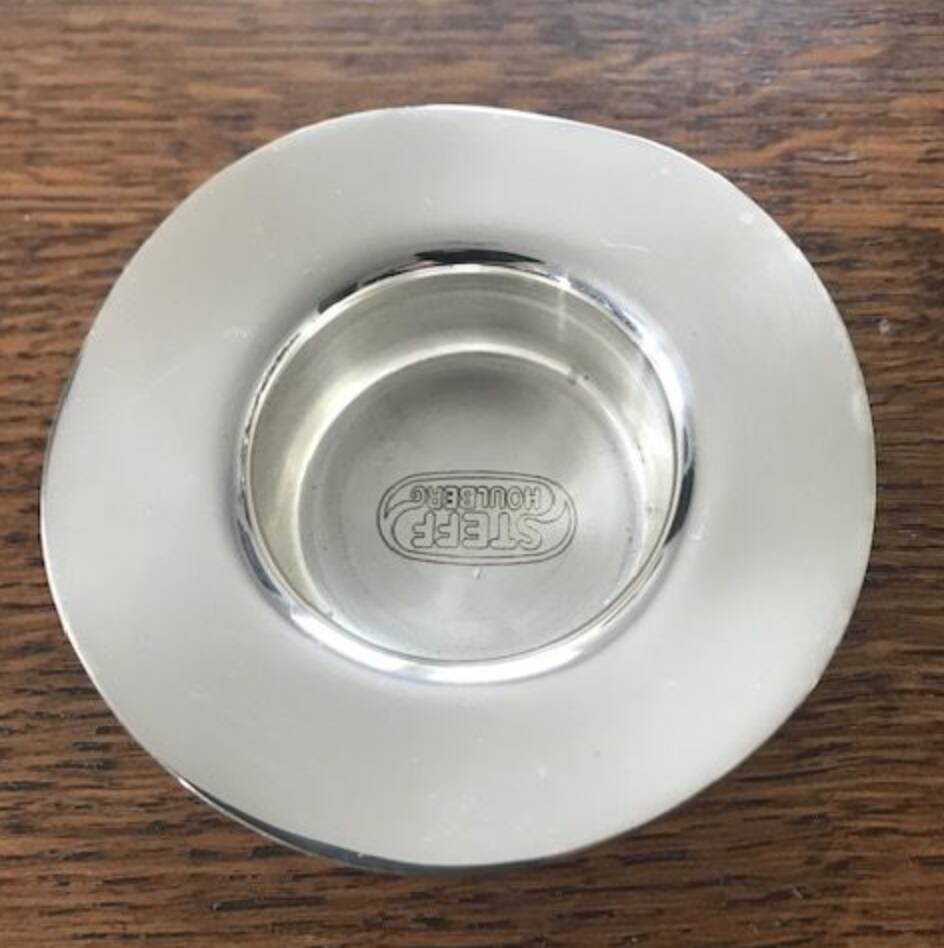 Pair of round candlesticks in silver metal, Danish design