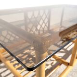 Rattan and smoked glass coffee table