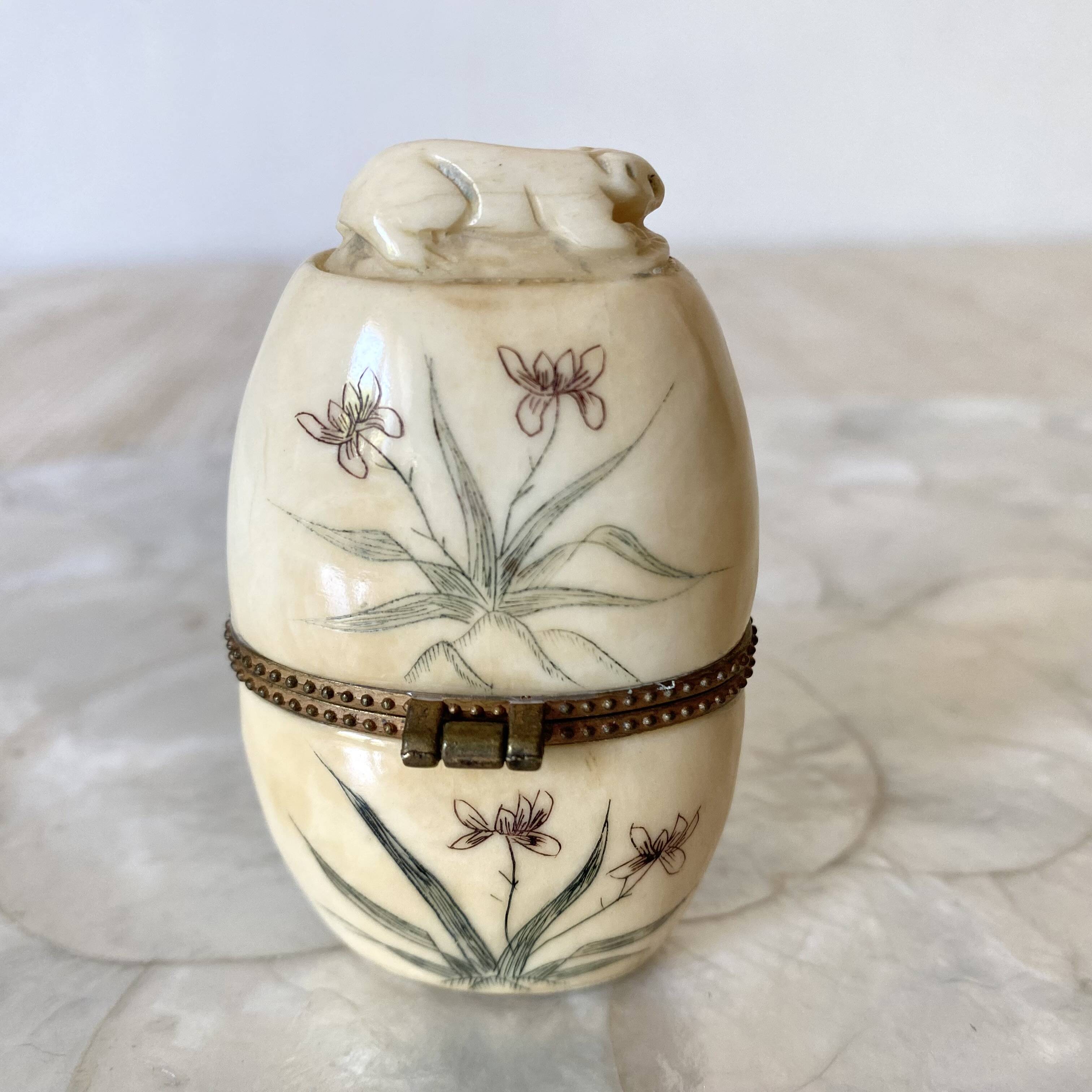 Ivory and brass owl and ermine box