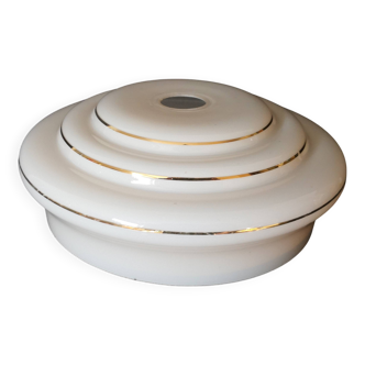 pendant lamp/lampshade/art deco in white opaline/gold lines