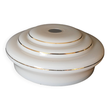 pendant lamp/lampshade/art deco in white opaline/gold lines