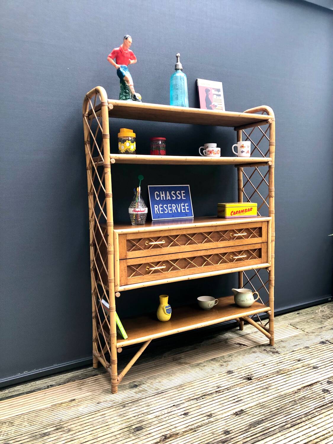 Rattan bookcase shelf