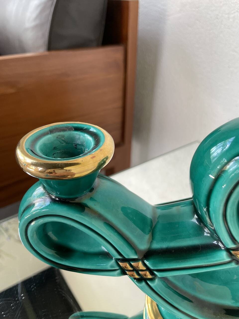Vallauris green ceramic candle holder