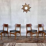 Series of 4 Scandinavian chairs in vintage teak 1960
