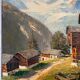 Old painting, Swiss mountain landscape signed H Herzer, mid-XX century