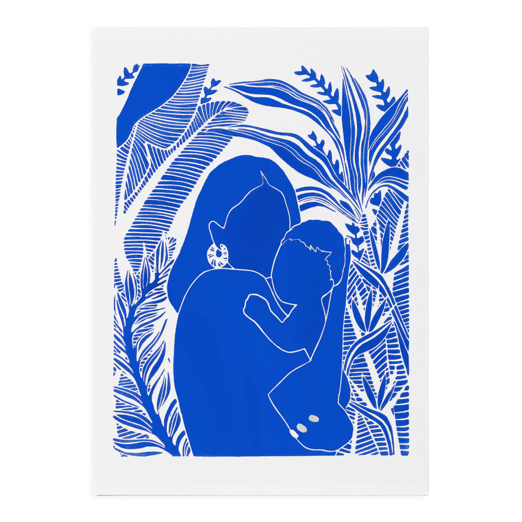 Original linocut, Woman with child