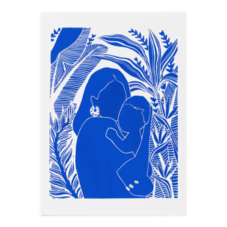Linogravure originale, Femme avec enfant