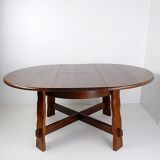 Strong Oak Brutalist Round extendable dining Table 1950s Mid-20th Century