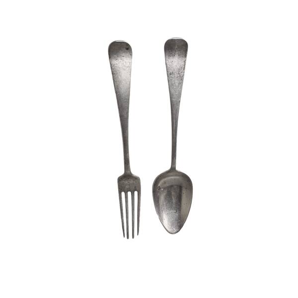 Fourchette et cuillère en argent néerlandais antique, début des années 1900.