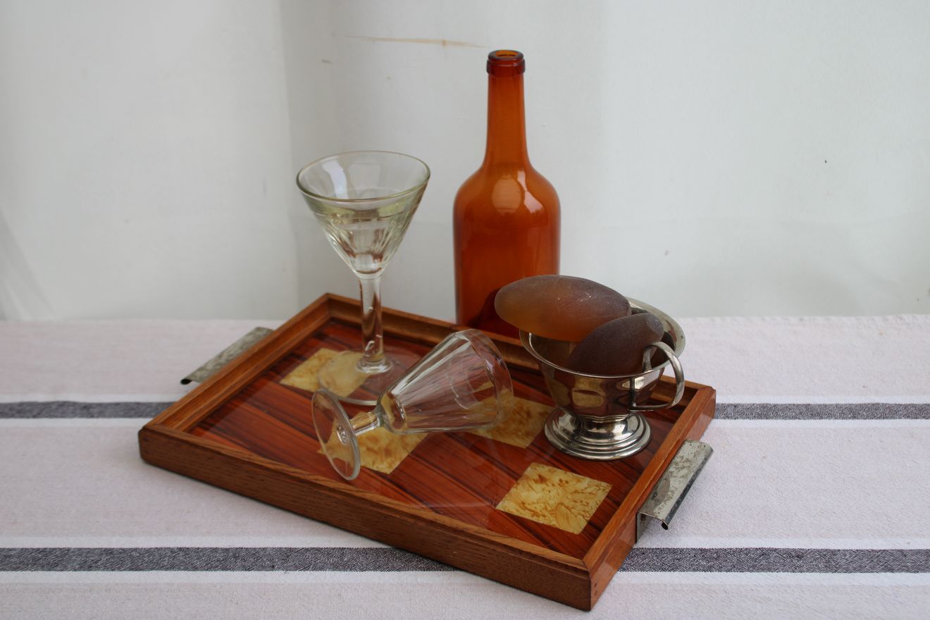 Wooden and glass tray