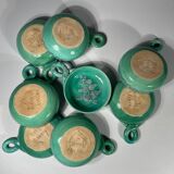 Set of 8 ceramic bowls with leaf decoration, signed Nissy Annecy, vintage